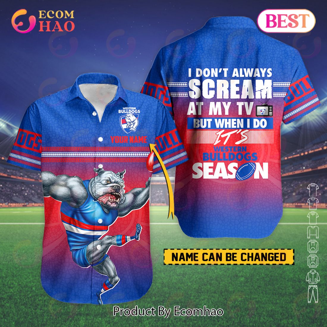 AFL Western Bulldogs I don’t always scream at my TV But Custom Name Polo Hawaiian Shirt