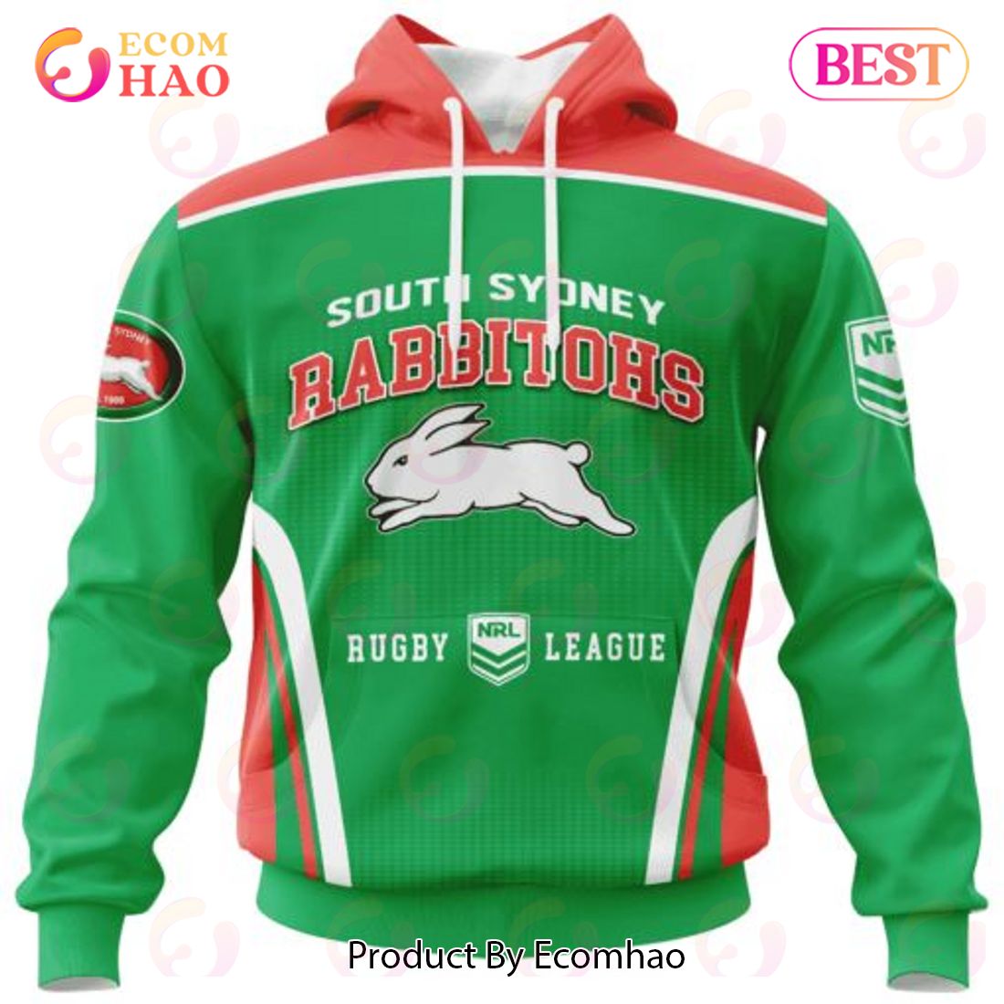 NRL South Sydney Rabbitohs Special Sideline Design 3D Hoodie