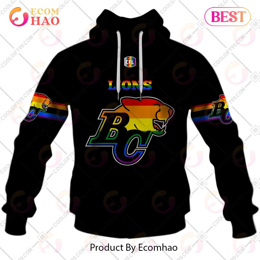 Personalized CFL BC Lions Rainbow Logo Jersey Style 3D Hoodie