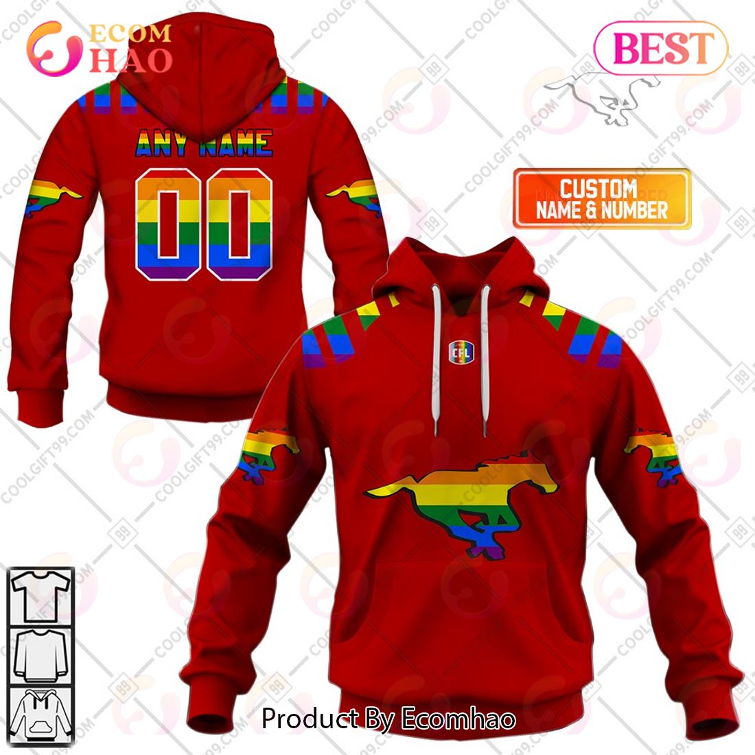 Personalized CFL Calgary Stampeders Rainbow Logo Jersey Style 3D Hoodie