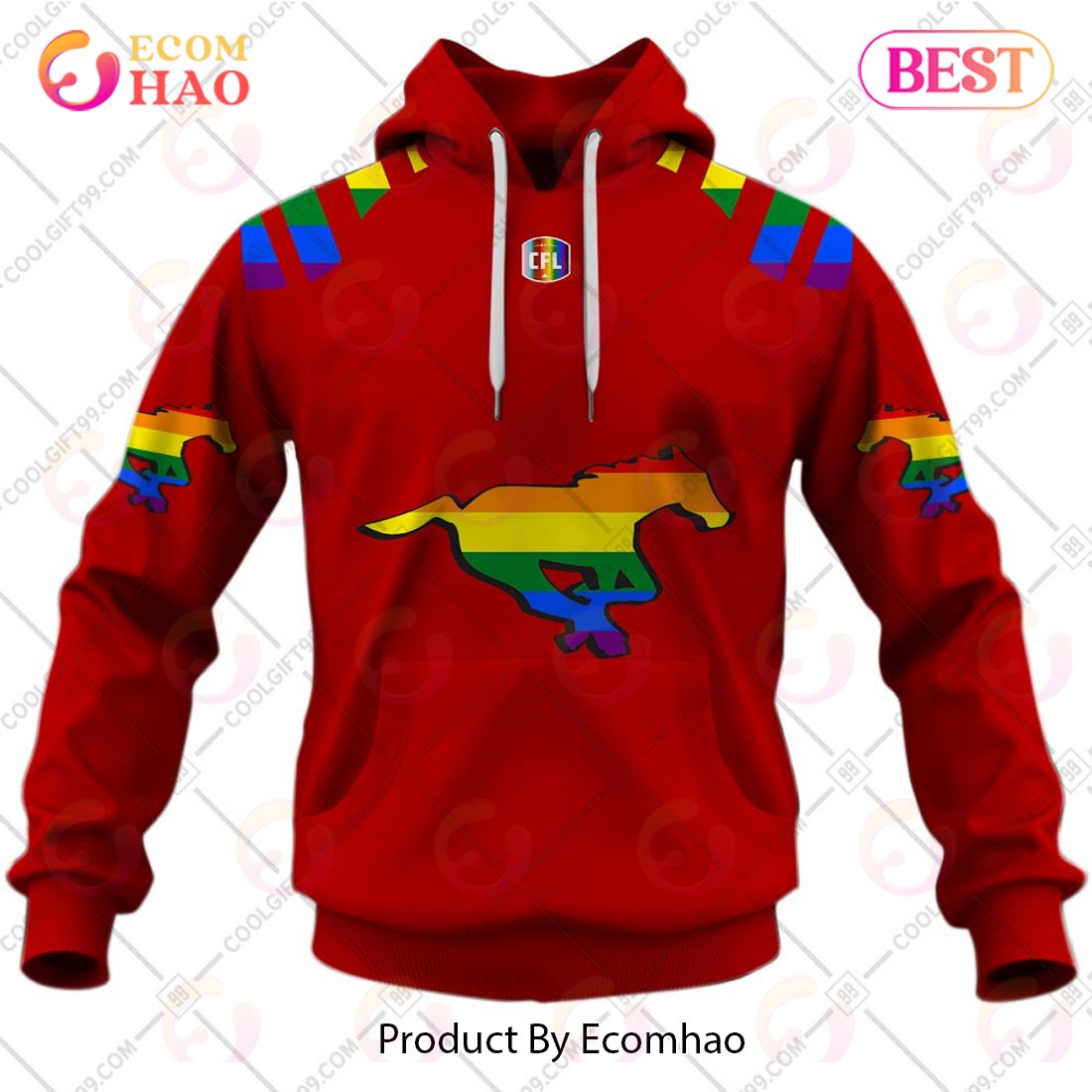 Personalized CFL Calgary Stampeders Rainbow Logo Jersey Style 3D Hoodie