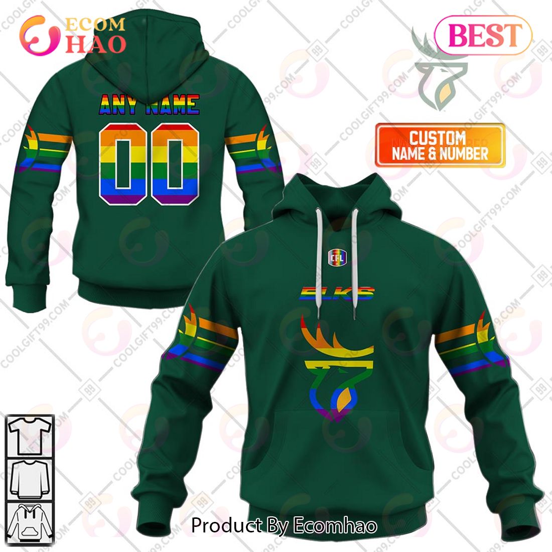 Personalized CFL Edmonton Elks Rainbow Logo Jersey Style 3D Hoodie