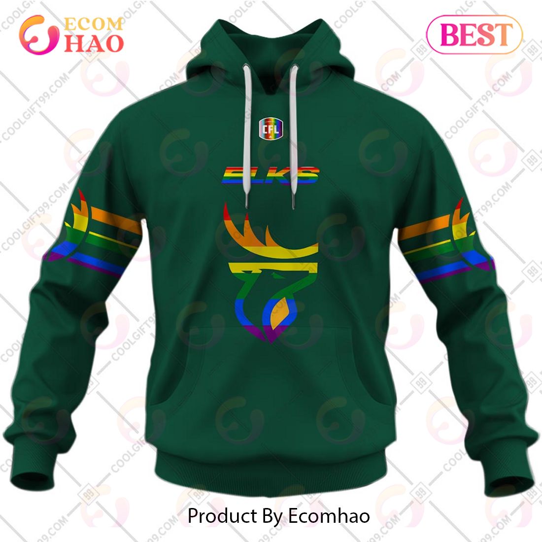 Personalized CFL Edmonton Elks Rainbow Logo Jersey Style 3D Hoodie