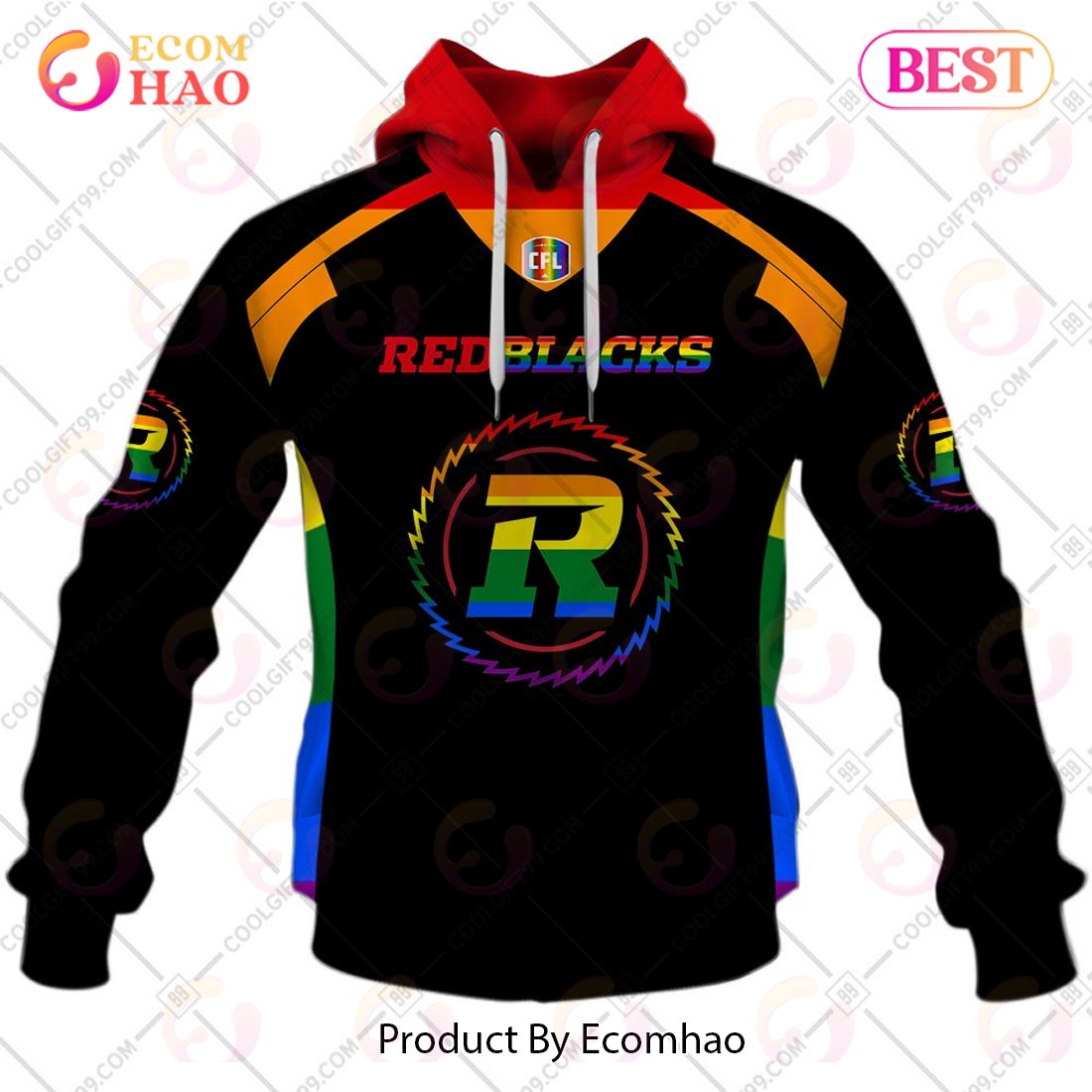 Personalized CFL Ottawa Redblacks Rainbow Logo Jersey Style 3D Hoodie