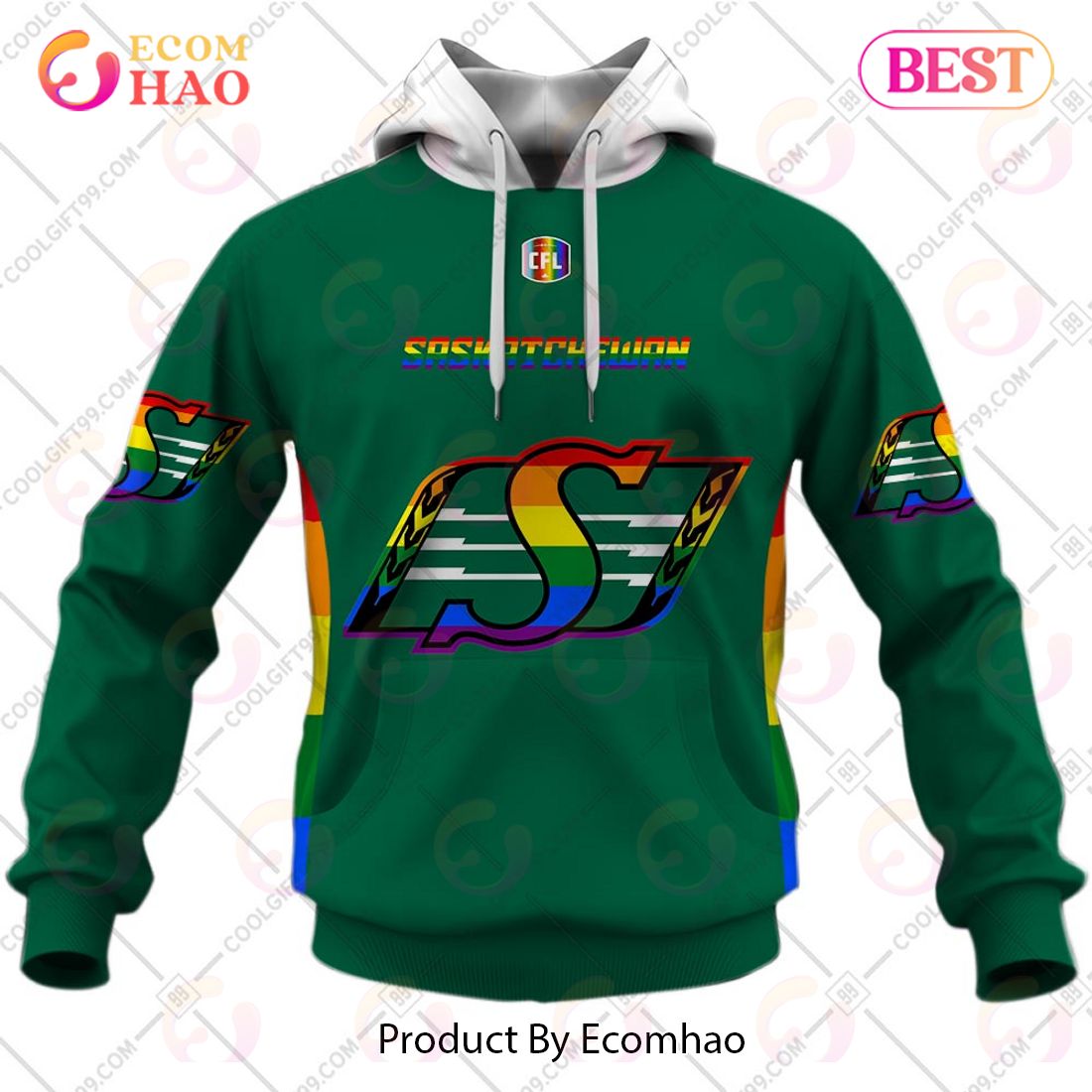 Personalized CFL Saskatchewan Roughriders Rainbow Logo Jersey Style 3D Hoodie