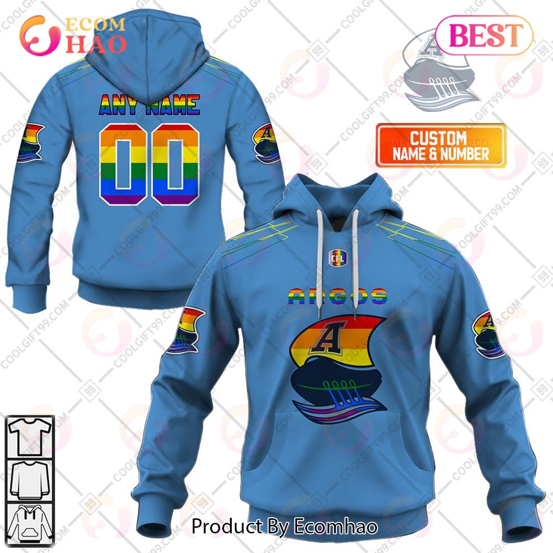 Personalized CFL Toronto Argonauts Rainbow Logo Jersey Style 3D Hoodie