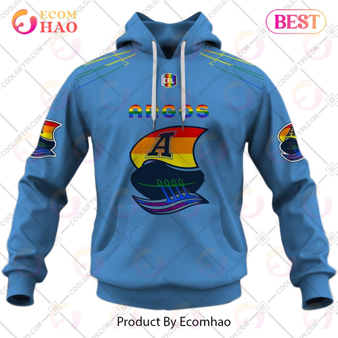 Personalized CFL Toronto Argonauts Rainbow Logo Jersey Style 3D Hoodie