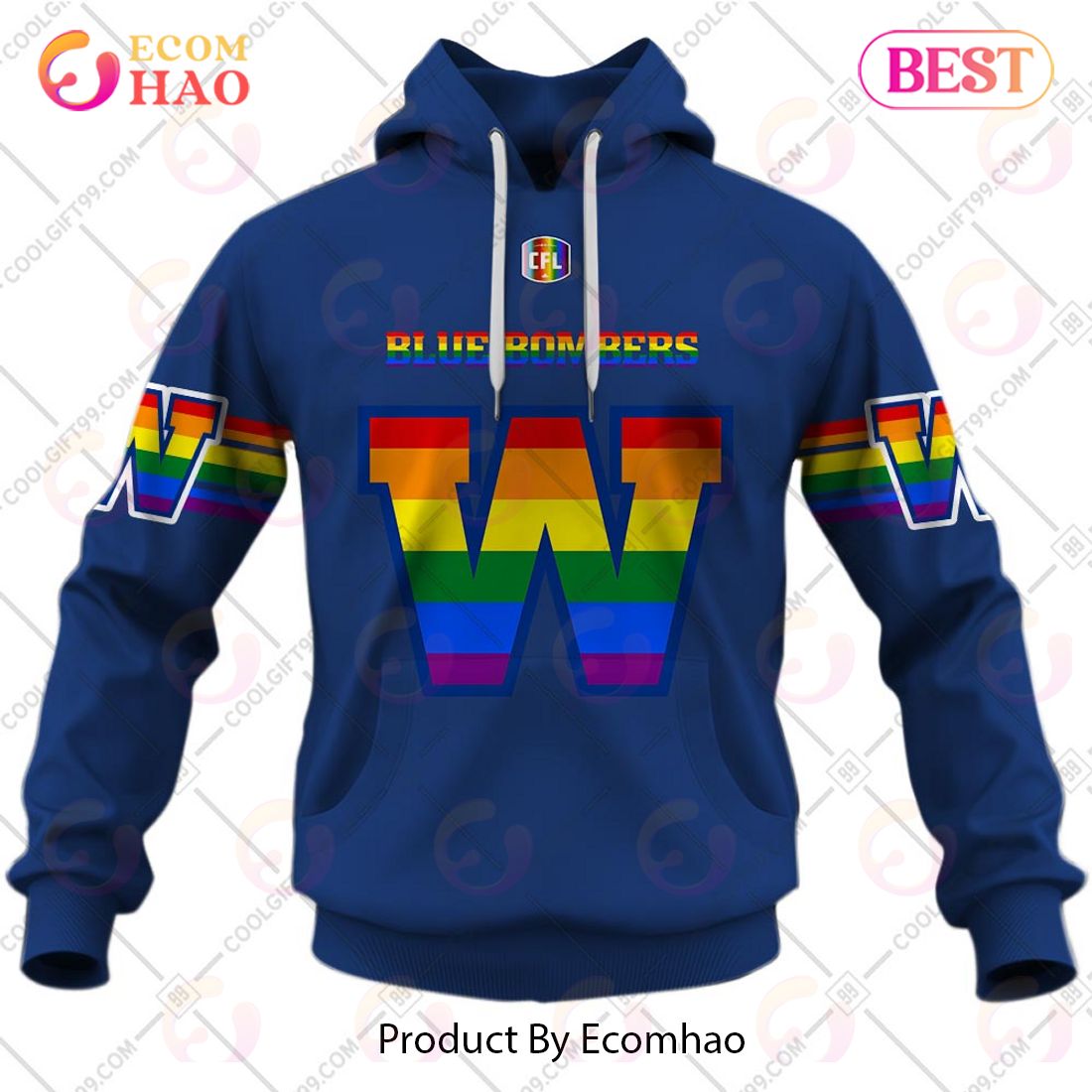 Personalized CFL Winnipeg Blue Bombers Rainbow Logo Jersey Style 3D Hoodie