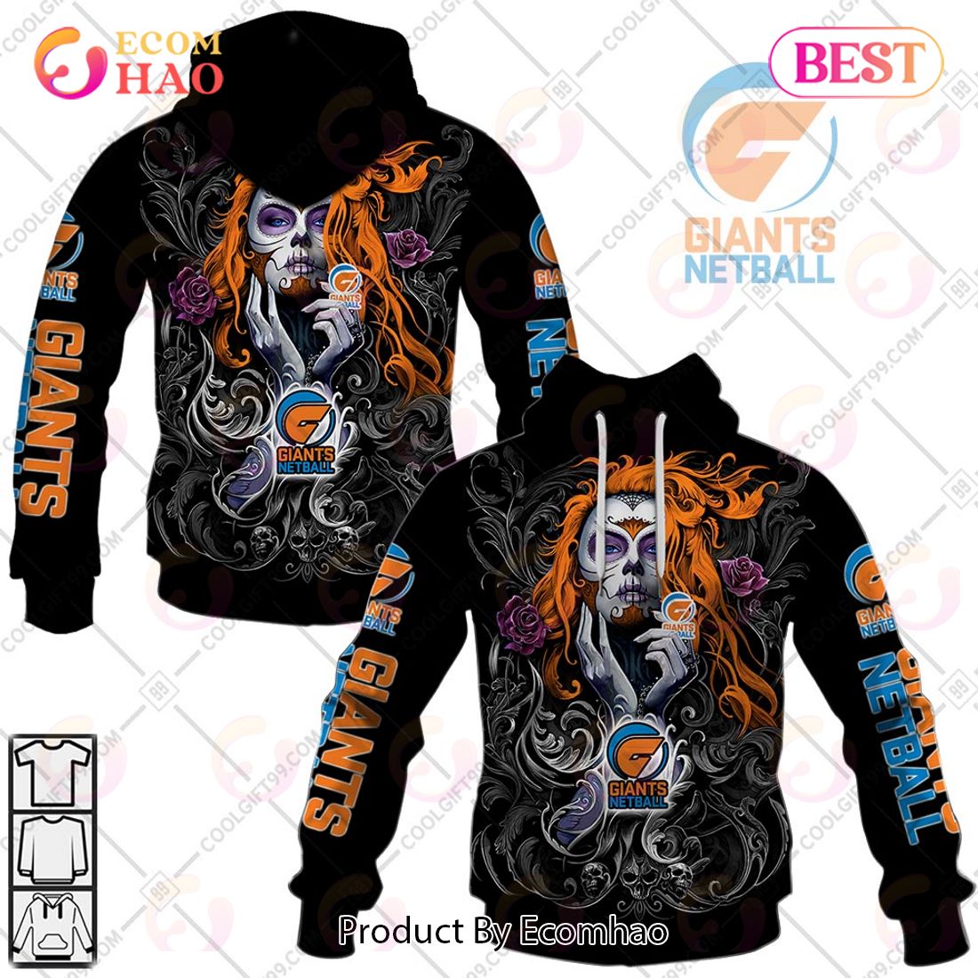 Personalized Netball AU Giants Tattoo Girl Design 3D Hoodie