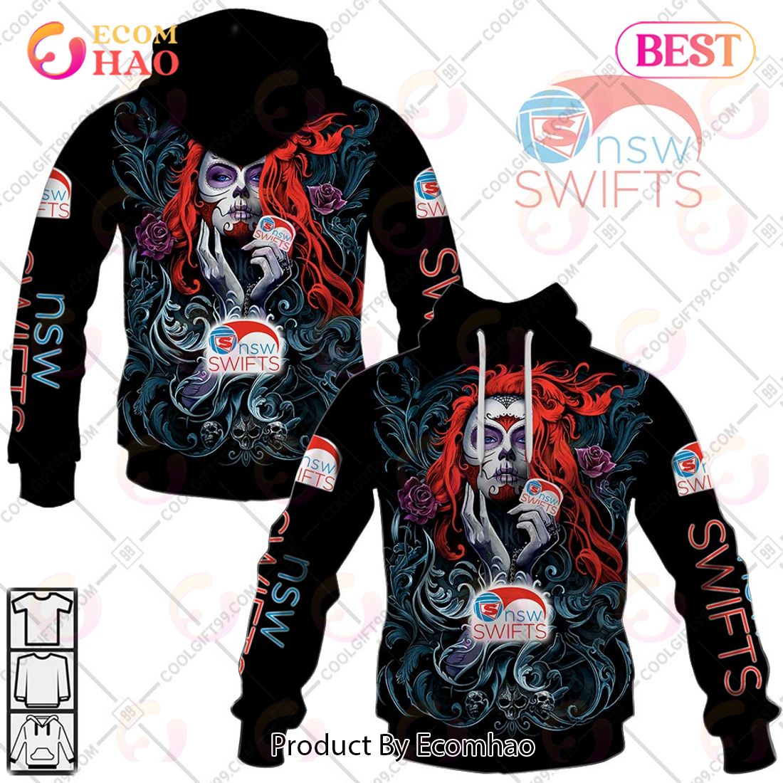 Personalized Netball AU New South Wales Swifts Tattoo Girl Design 3D Hoodie