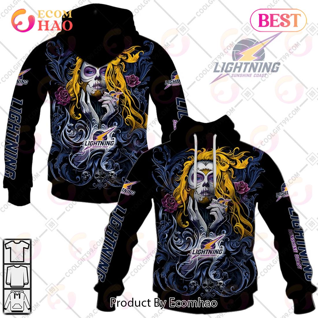 Personalized Netball AU Sunshine Coast Lightning Tattoo Girl Design 3D Hoodie