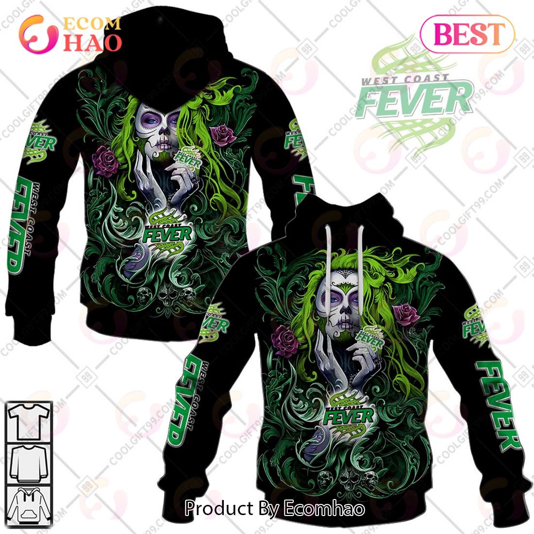 Personalized Netball AU West Coast Fever Tattoo Girl Design 3D Hoodie