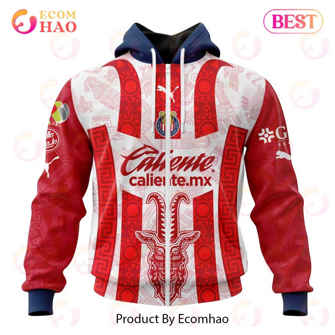 LIGA MX Chivas Guadalajara 2023 – 2024 Home Aztec Design 3D Hoodie