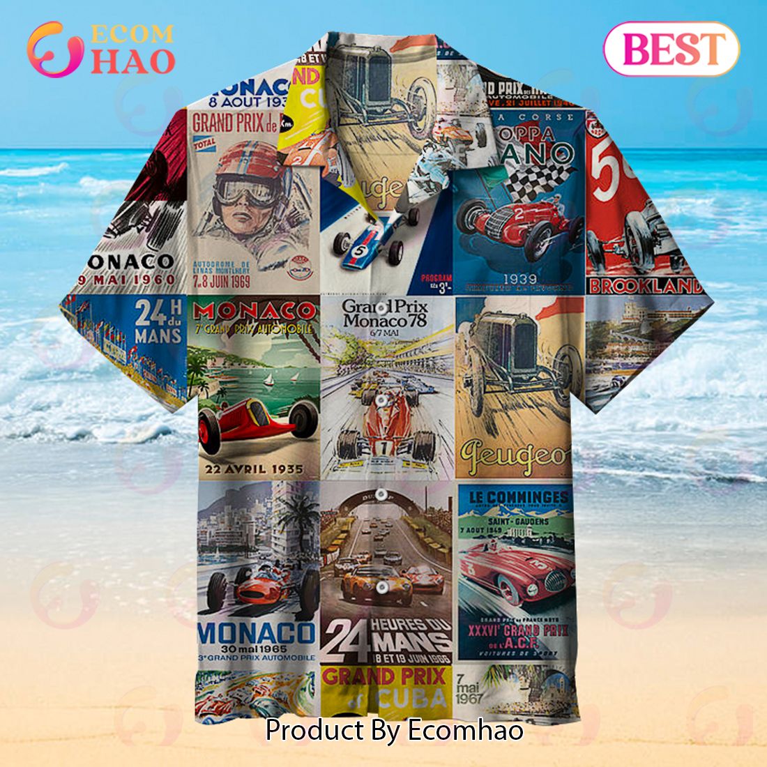 Vintage Cars Races Posters Collage Hawaiian Shirt