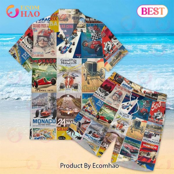 Vintage Cars Races Posters Collage Hawaiian Shirt