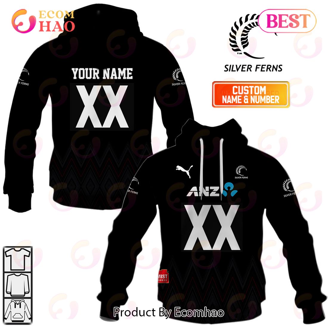 Personalized Netball NZ Silver Ferns World Cup 2023 Jersey Style 3D Hoodie