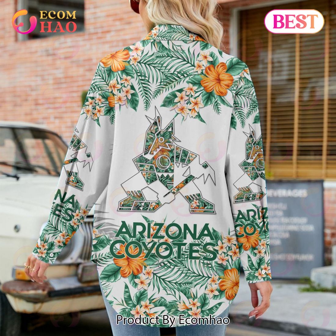 NEW] NHL Arizona Coyotes Hawaiian Design Woman Casual Shirt