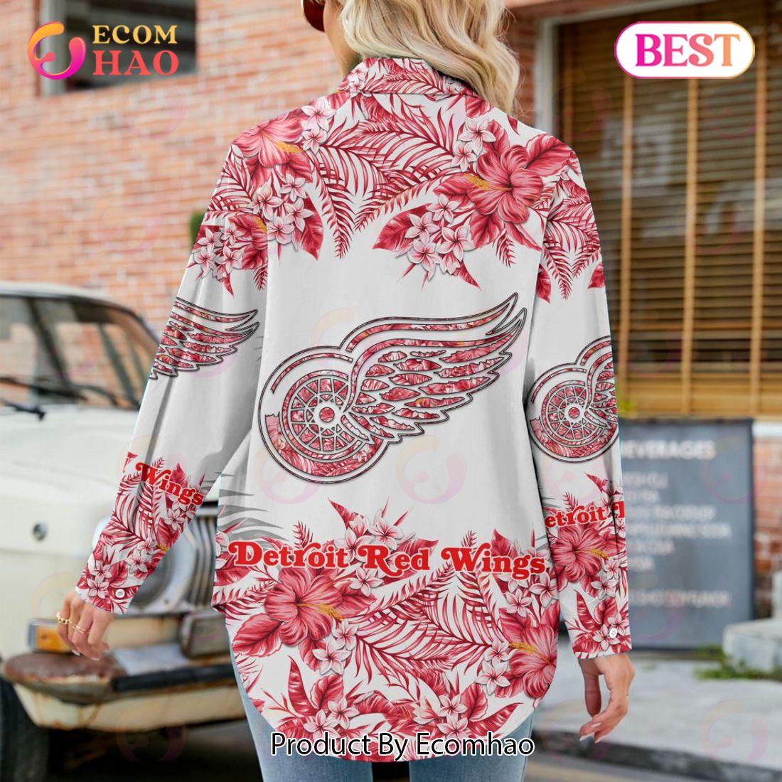 NEW] NHL Detroit Red Wings Hawaiian Design Woman Casual Shirt