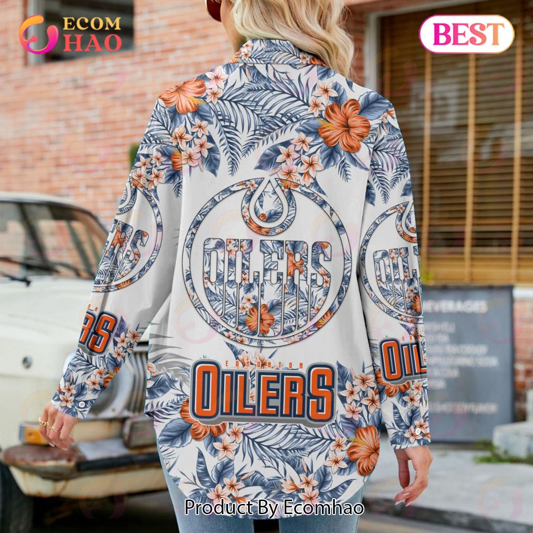 NEW] NHL Edmonton Oilers Hawaiian Design Woman Casual Shirt