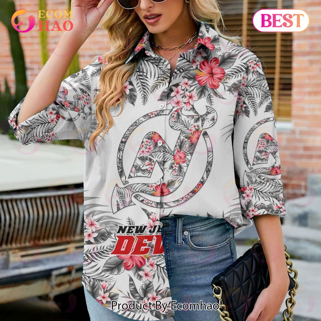 NEW] NHL New Jersey Devils Hawaiian Design Woman Casual Shirt