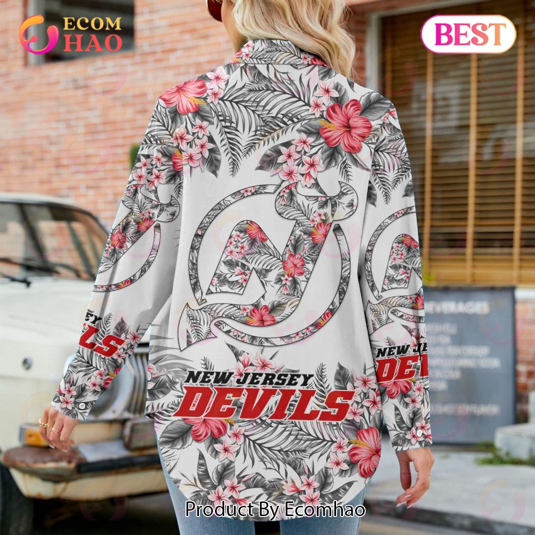 NEW] NHL New Jersey Devils Hawaiian Design Woman Casual Shirt