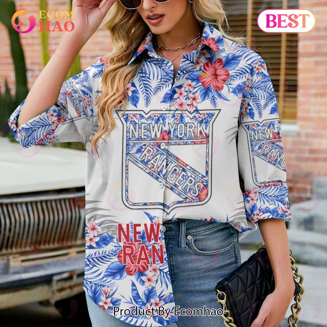 NEW] NHL New York Rangers Hawaiian Design Woman Casual Shirt