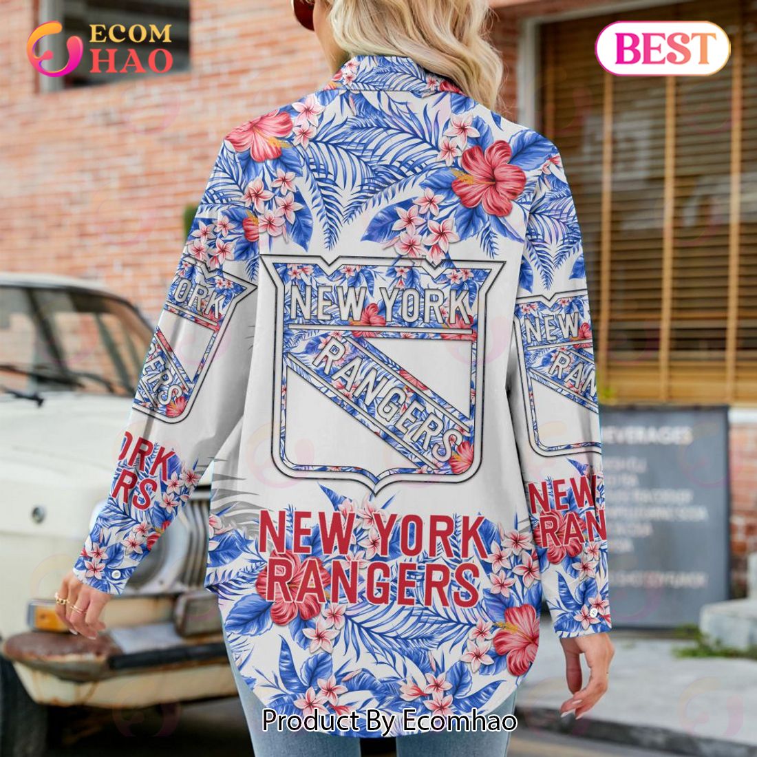 NEW] NHL New York Rangers Hawaiian Design Woman Casual Shirt