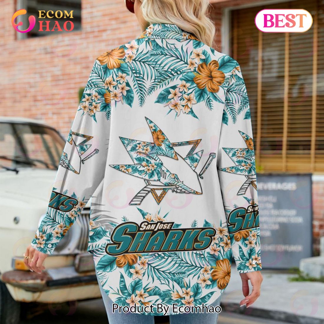 NEW] NHL San Jose Sharks Hawaiian Design Woman Casual Shirt