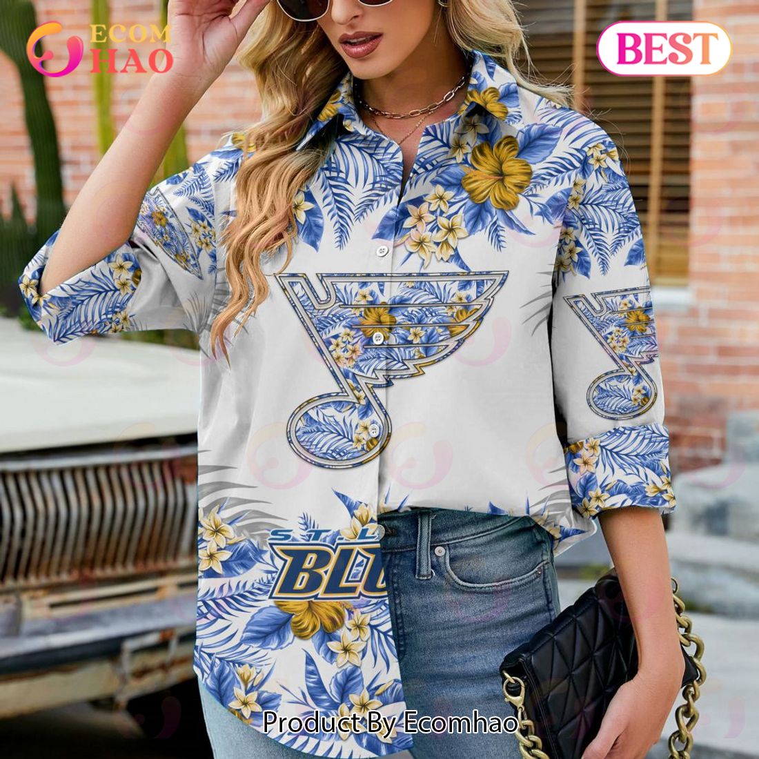 NEW] NHL St. Louis Blues Hawaiian Design Woman Casual Shirt