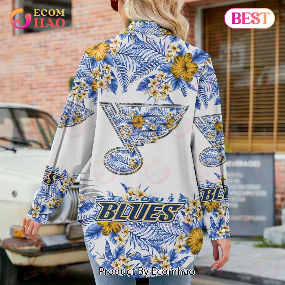 NEW] NHL St. Louis Blues Hawaiian Design Woman Casual Shirt