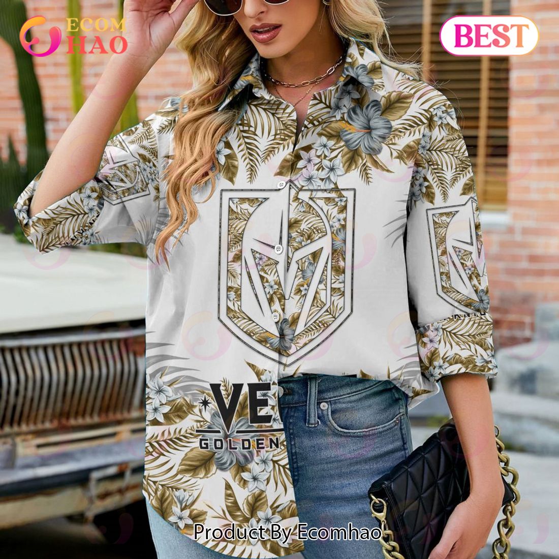 NEW] NHL Vegas Golden Knights Hawaiian Design Woman Casual Shirt