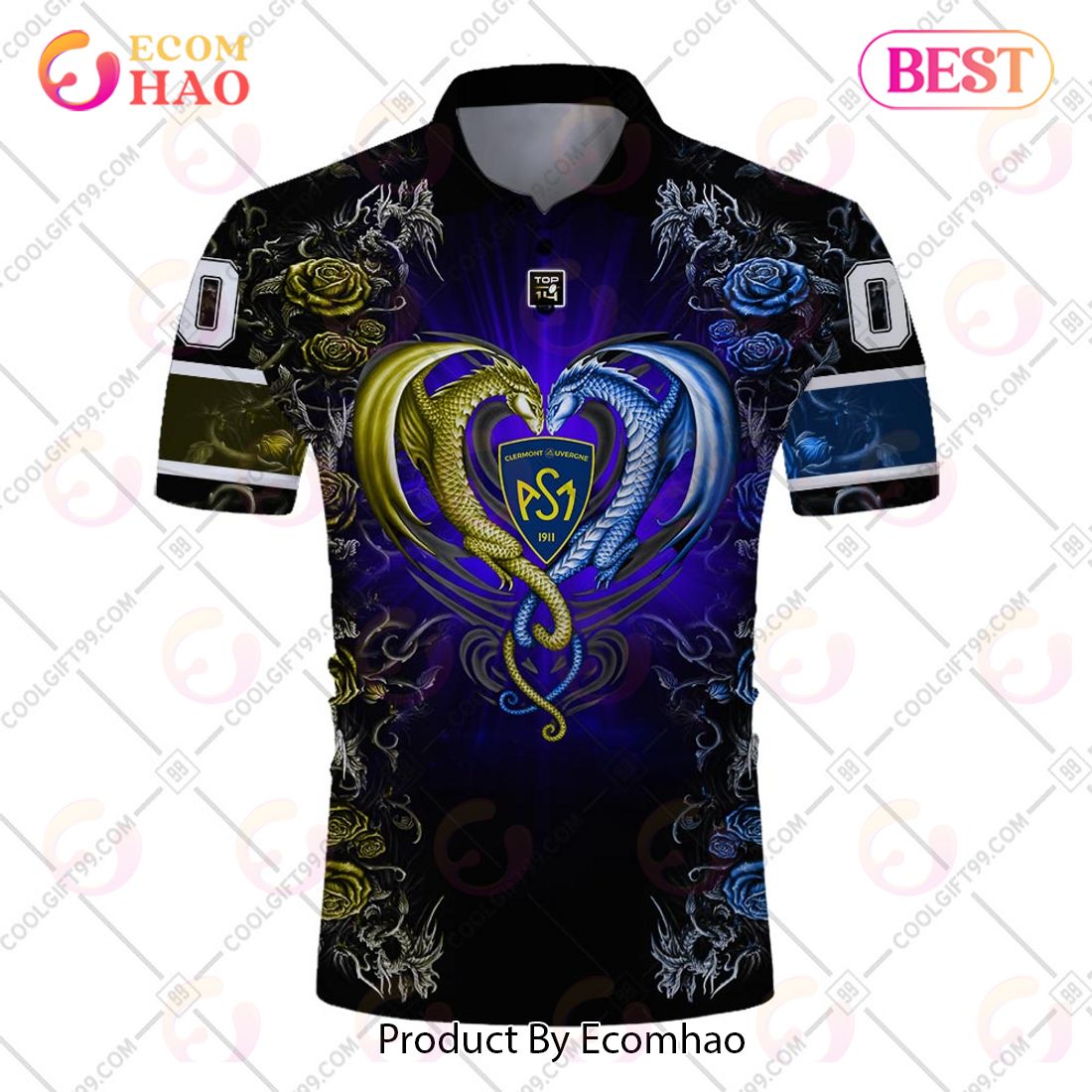 Personalized ASM Clermont Auvergne Rugby Rose Dragons Design Polo