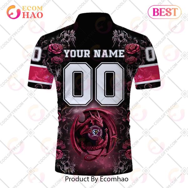 Personalized Bordeaux Begles Rugby Rose Dragons Design Polo