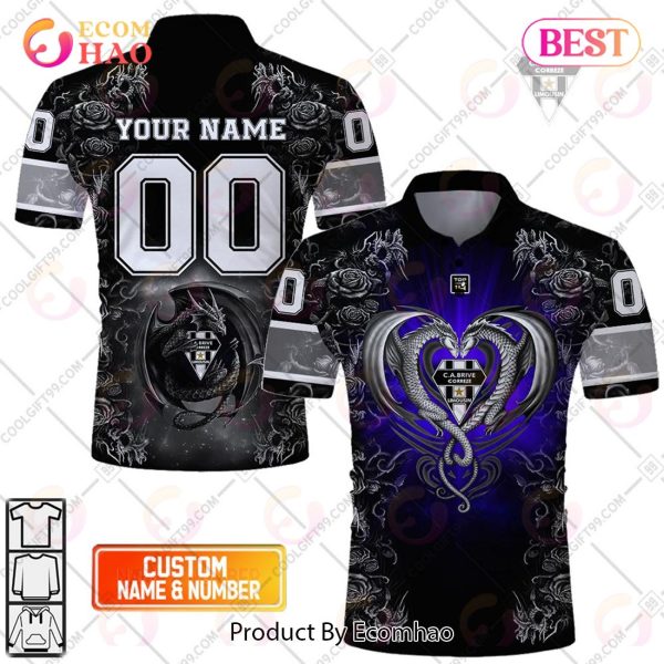 Personalized CA Brive Rugby Rugby Rose Dragons Design Polo