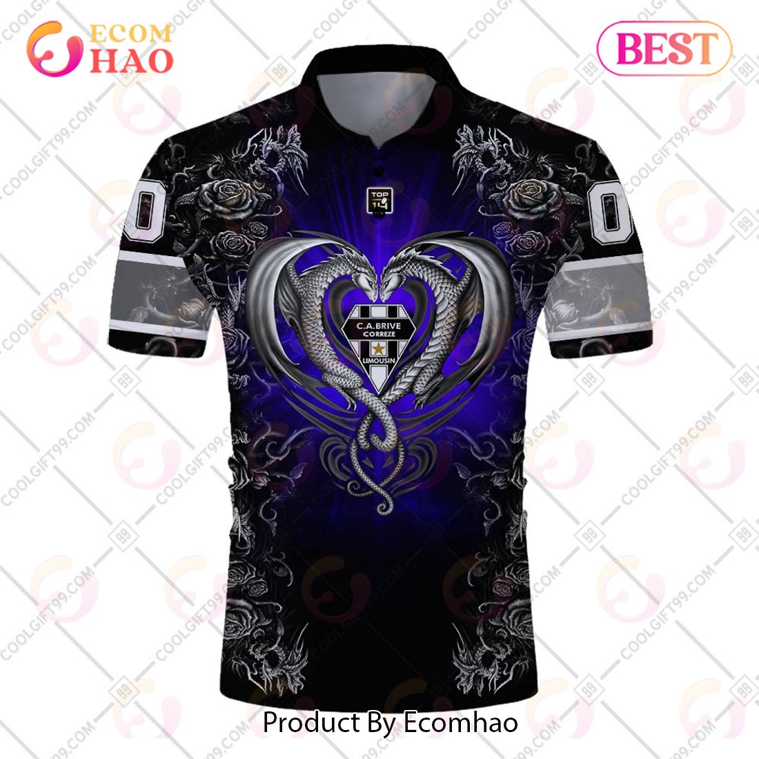 Personalized CA Brive Rugby Rugby Rose Dragons Design Polo