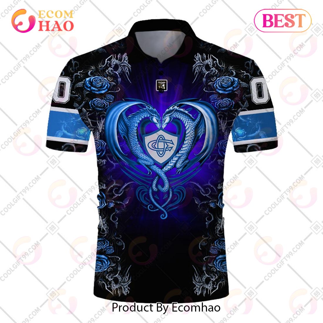 Personalized Castres Olympique Rugby Rose Dragons Design Polo