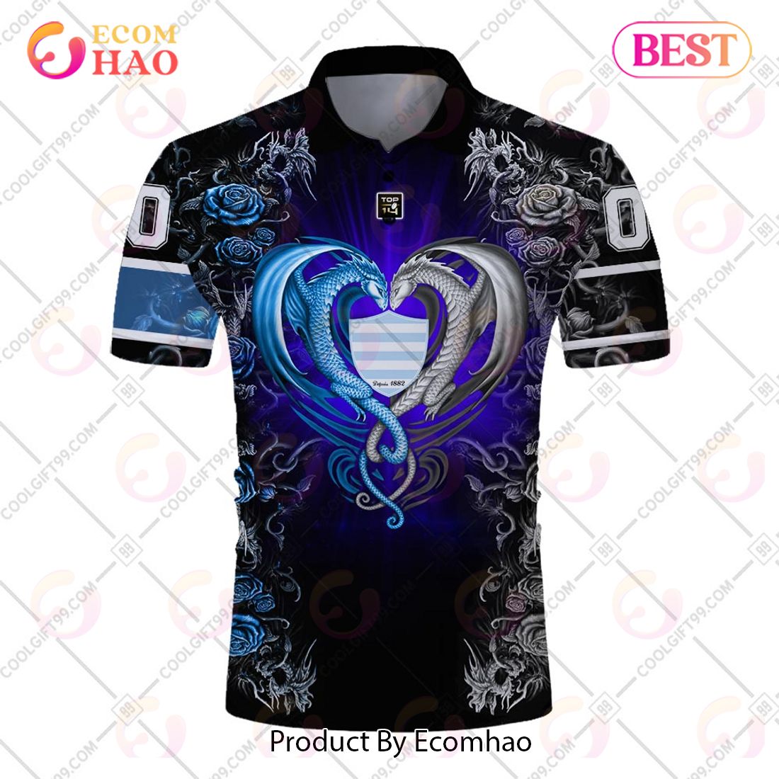 Personalized Racing 92 Rugby Rose Dragons Design Polo