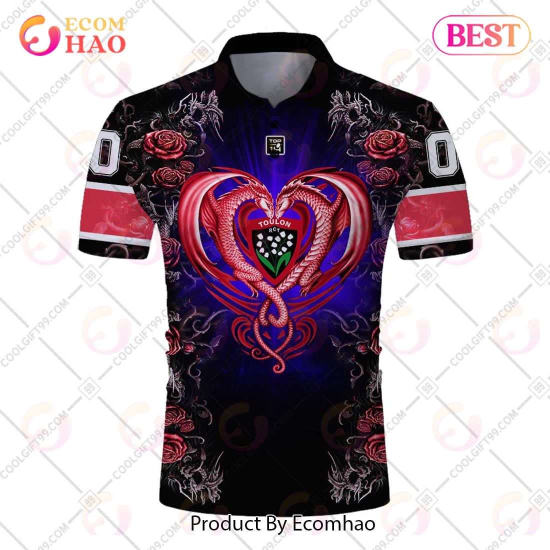 Personalized RC Toulonnais Rugby Rose Dragons Design Polo