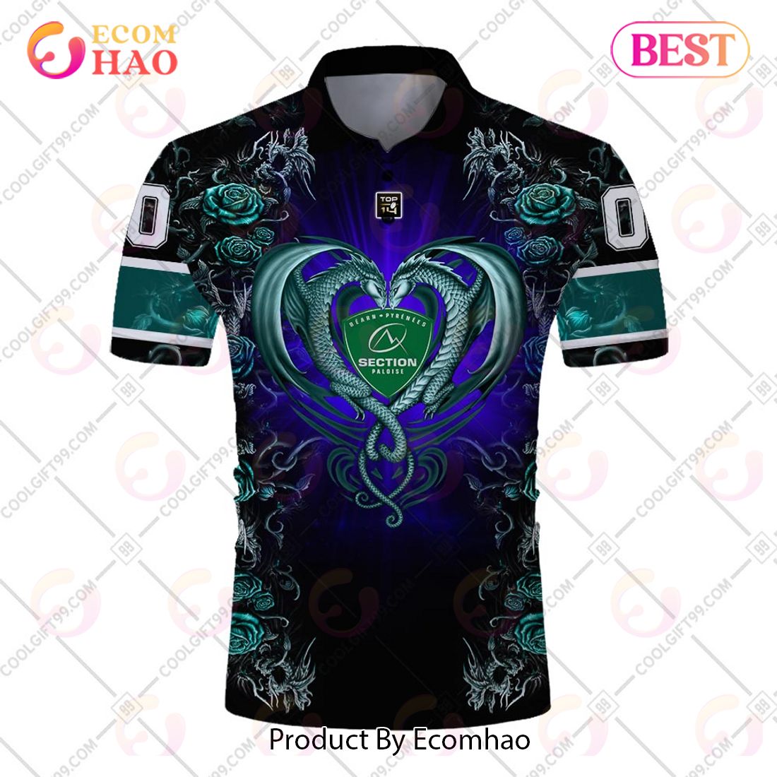 Personalized Section Paloise Rugby Rose Dragons Design Polo