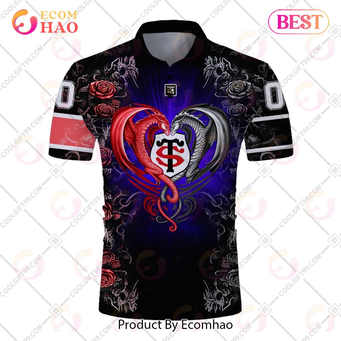 Personalized Stade Toulousain Rugby Rose Dragons Design Polo