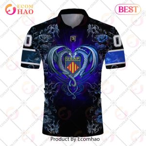 Personalized USA Perpignan Rugby Rose Dragons Design Polo
