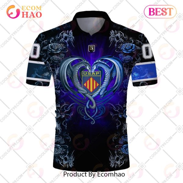 Personalized USA Perpignan Rugby Rose Dragons Design Polo