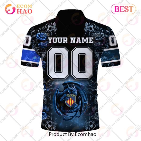Personalized USA Perpignan Rugby Rose Dragons Design Polo