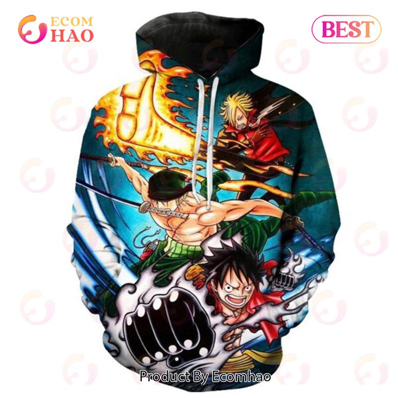 PREMIUM One Piece Luffy Zoro Sanji 3D Printed Casual Hoodie