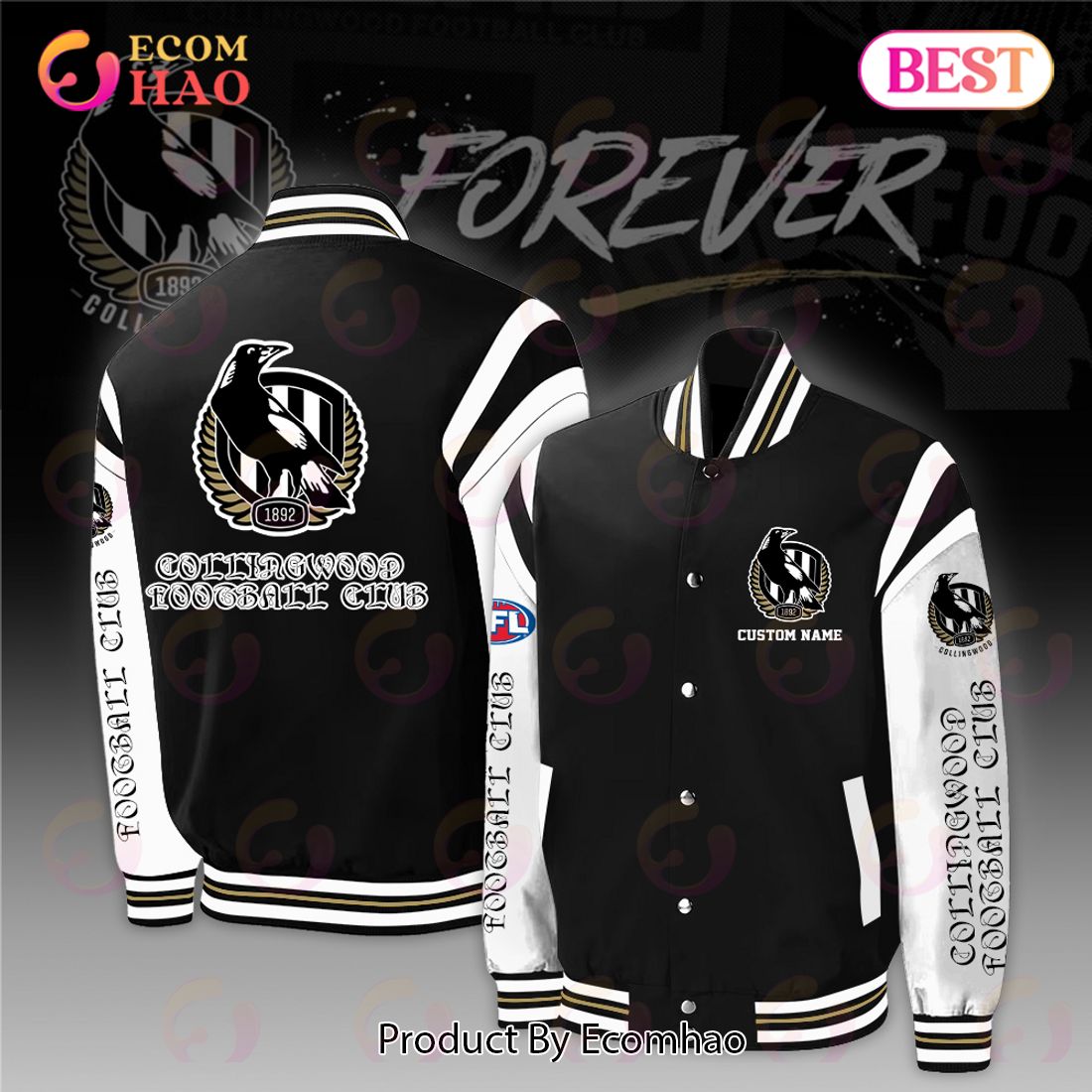 Collingwood Magpies Football Club – AFL Personalized Baseball Jacket