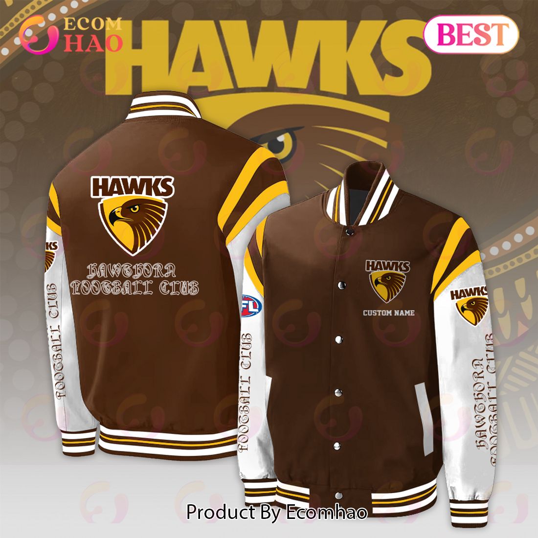 Hawthorn Hawks Football Club – AFL Personalized Baseball Jacket