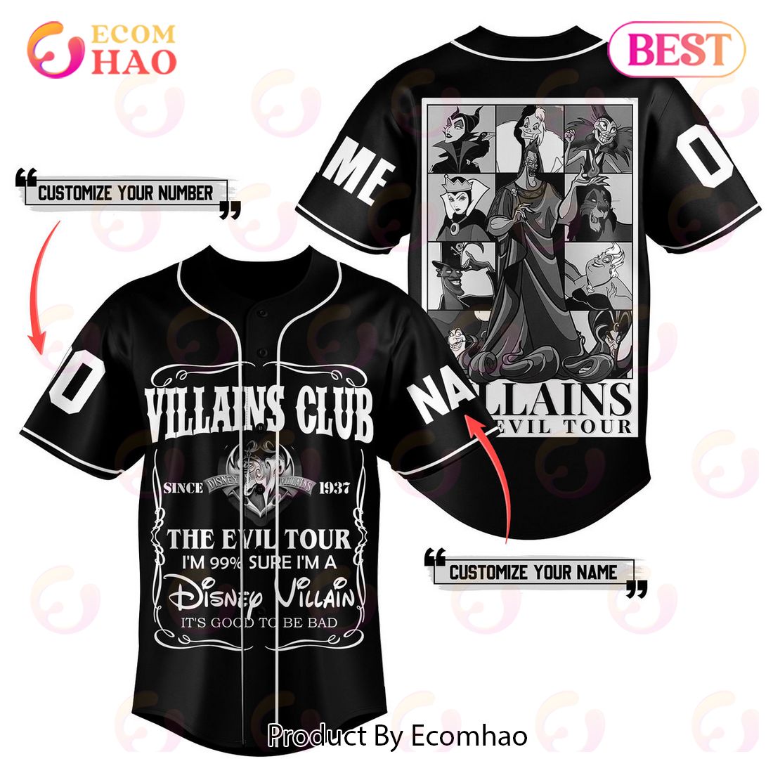 Villains The Evil Tour Custom Baseball Jersey