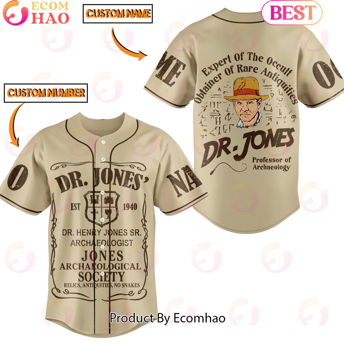 Dr. Jones’ Est 1940 Professor Of Archaeology Custom Baseball Jersey