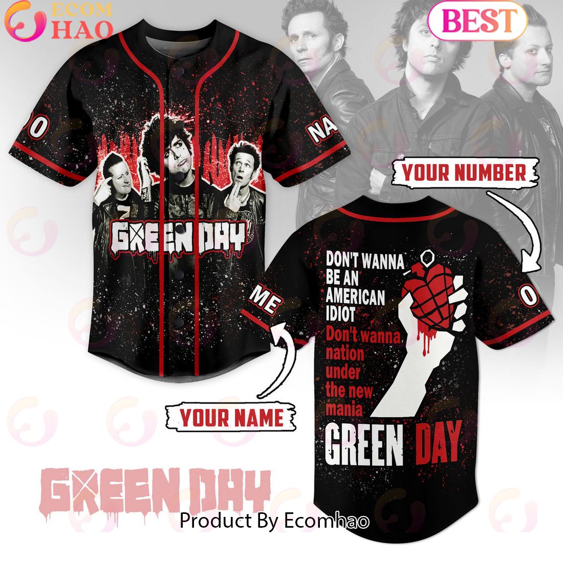 PREMIUM Green Day Custom Baseball Jersey