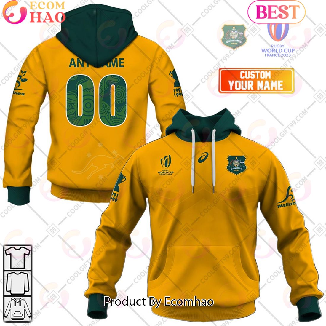 Personalized Rugby World Cup 2023 Australia Wallabies Home Jersey 3D Hoodie